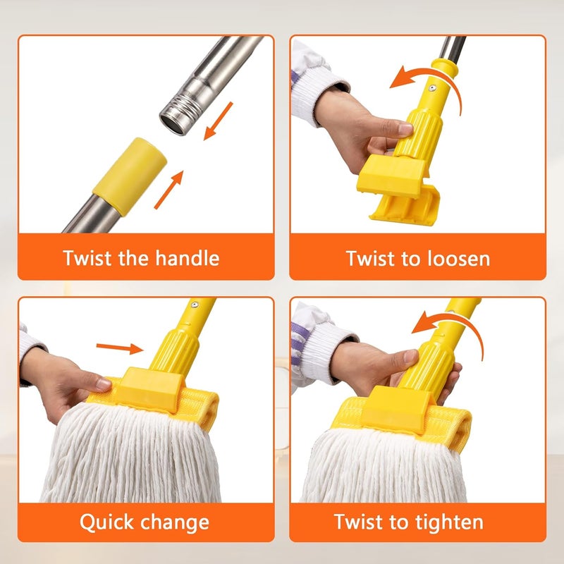 Conliwell Professional Commercial Heavy Duty Mop,Clip Type Mop with 48" Long Handle,Cotton Wet Industrial Mops for Floor Cleaning,Home,Kitchen,Office,Garage and Concrete Tile Floor - Image 5